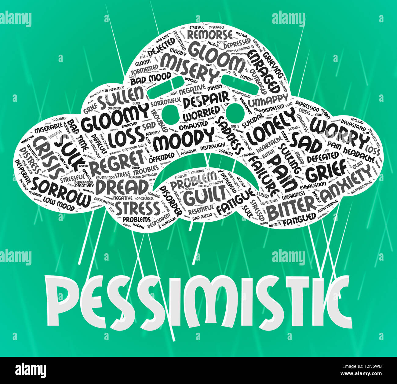 Pessimistic Word Indicating Pessimists Defeatist And Glum Stock Photo