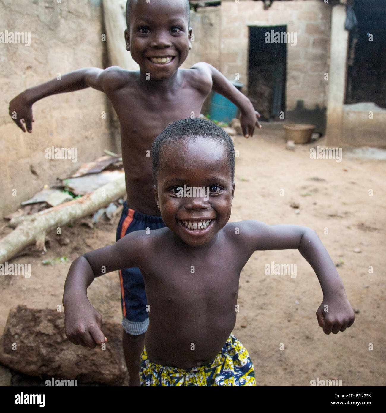 Benin, West Africa, Bopa, kids dancing during a voodoo ceremony Stock