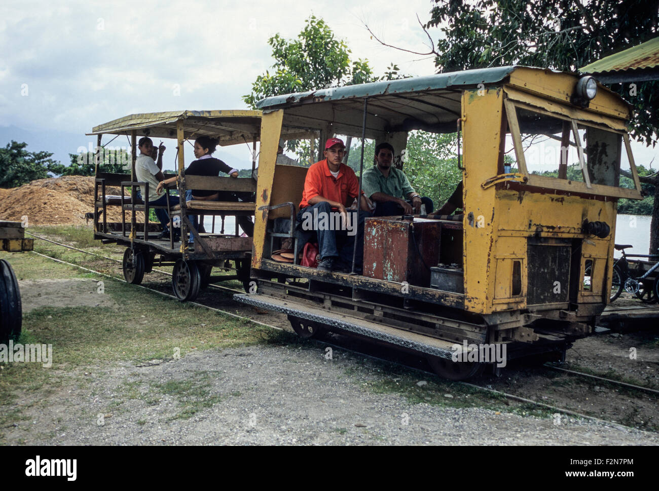 Honduras.  Train from banana plantation era now used to provide local transport, northern coastal area west of La Ceiba. Stock Photo