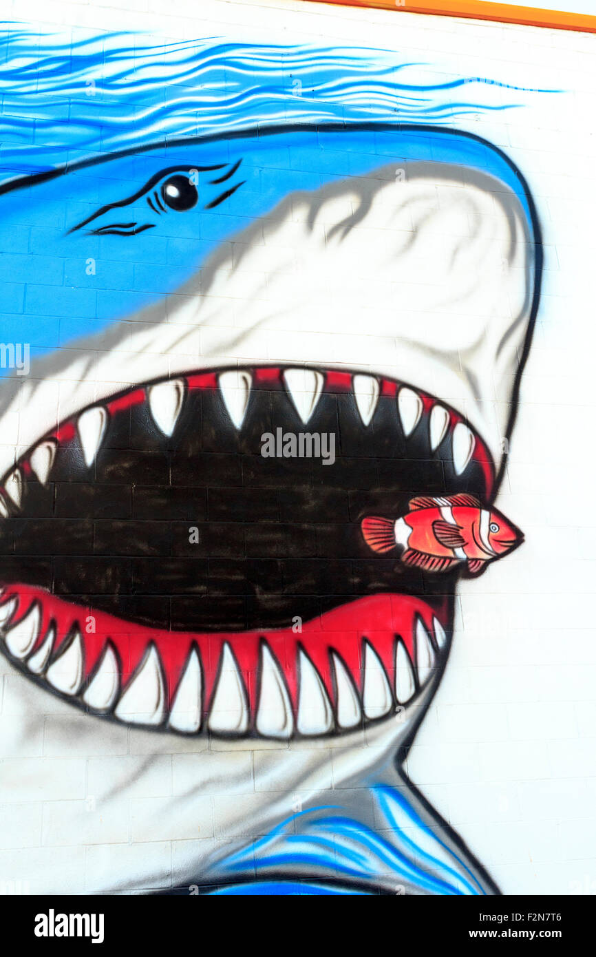 Wall art painting shark eating fish Stock Photo Alamy