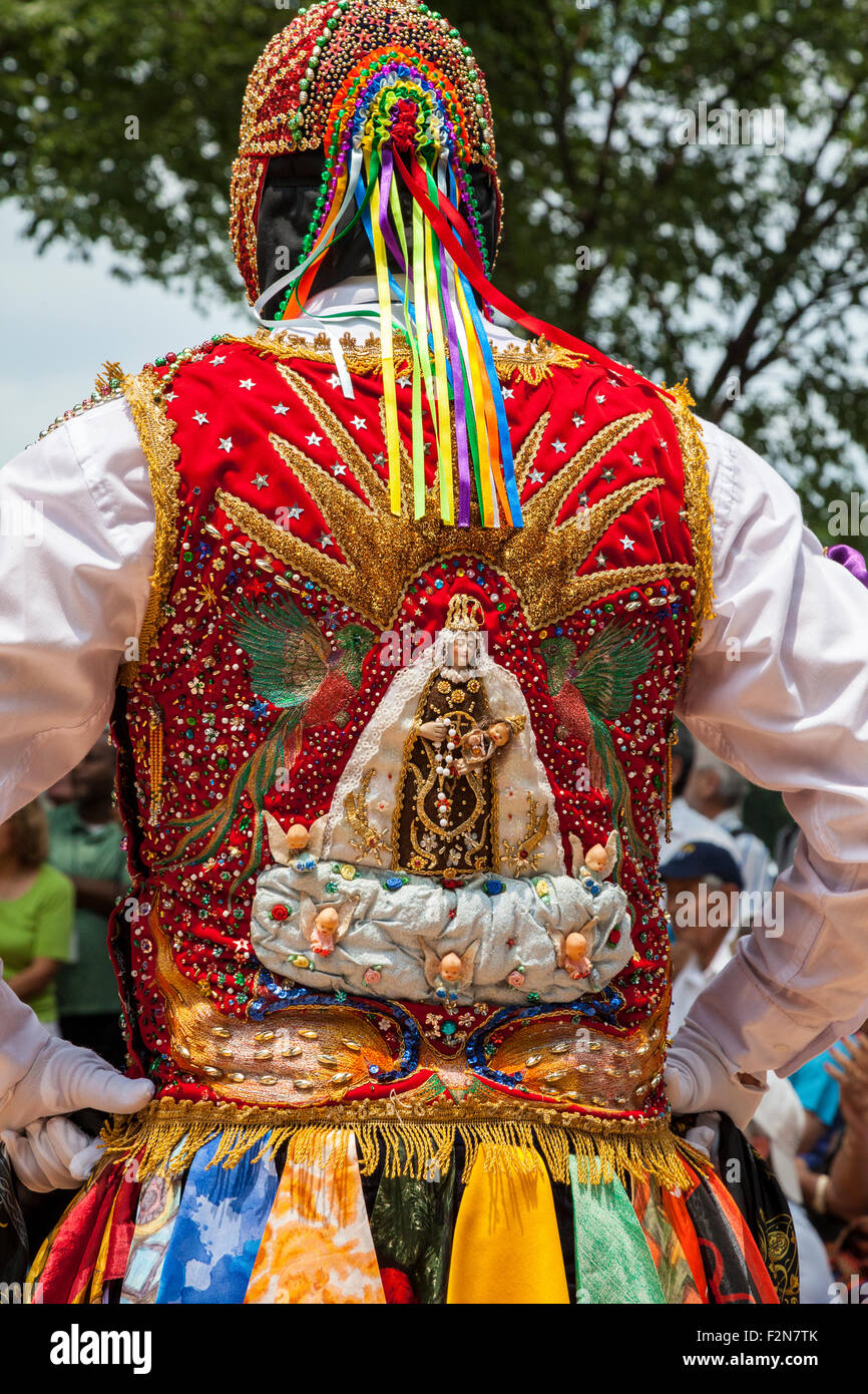 Peruvian Contradanza Troupe Performs Celebration of the Fiesta de la Virgen del Carmen de Paucartambo. Stock Photo