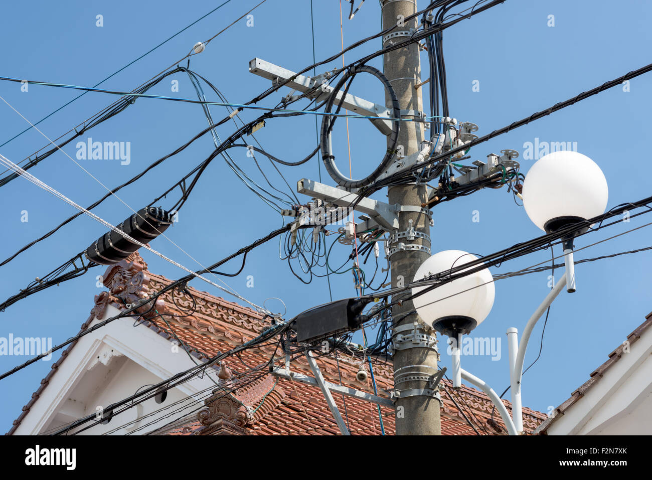 Power lines and pole in Saijo Japan Stock Photo Alamy