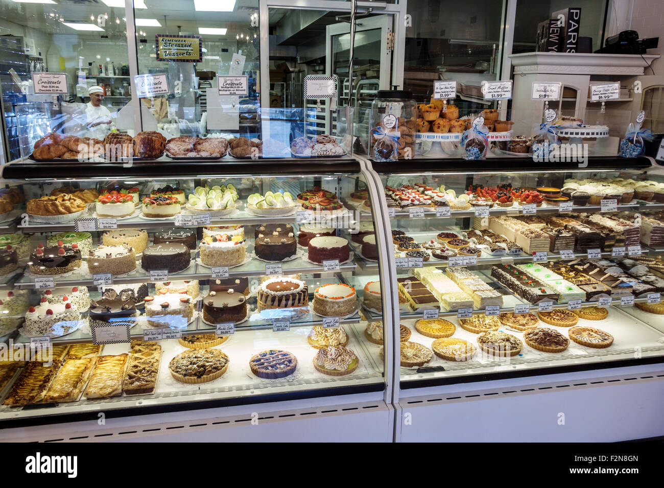 Delray Beach Florida,Gramma's Old Fashion Bakery,interior inside,display sale case,cakes,pies,desserts,sweets,FL150414036 Stock Photo
