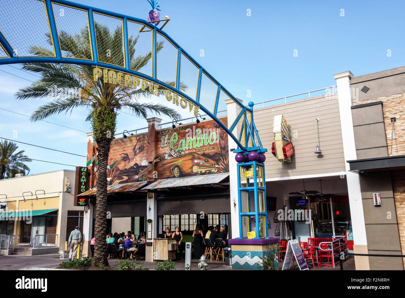 Delray Beach Florida,Pineapple Grove Arts District,2nd Avenue,El Camino,restaurant restaurants food dining cafe cafes,bar lounge pub,front,entrance,FL Stock Photo