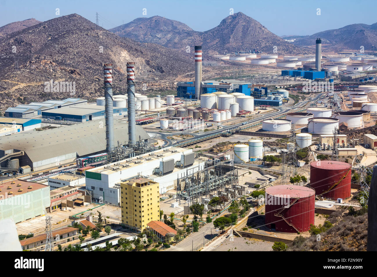 industrial park with log refineries Stock Photo