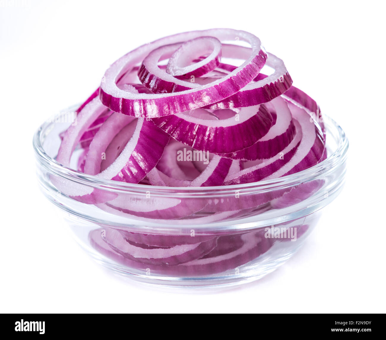 Red Onion rings isolated on pure white background (close-up shot) Stock Photo