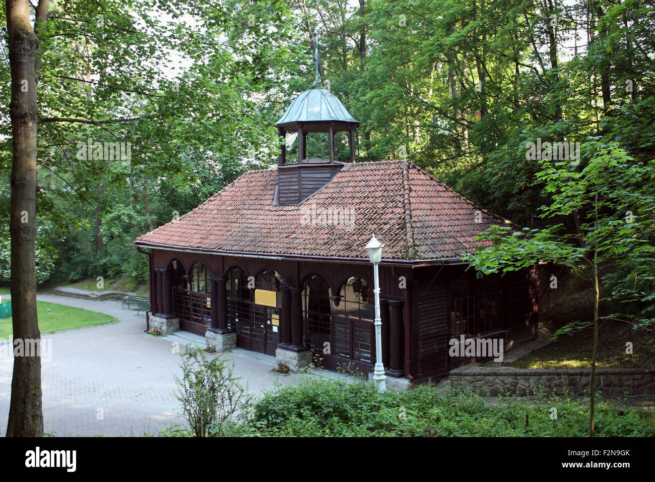 old wooden pump-room in Poland in Krynica Stock Photo