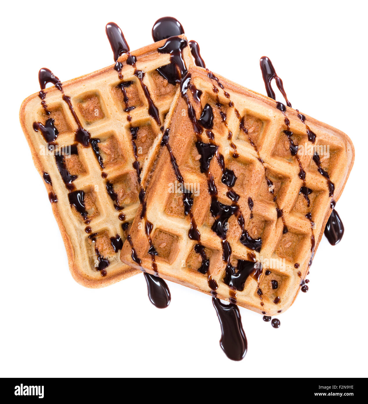 Waffles with dark Chocolate Sauce isolated on white background Stock ...