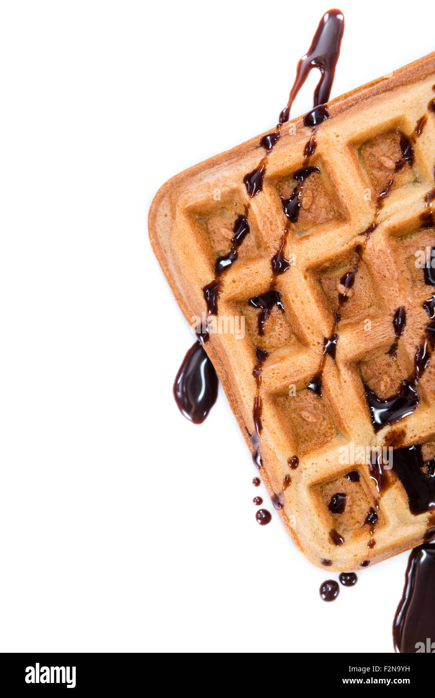 Waffles with dark Chocolate Sauce isolated on white background Stock ...