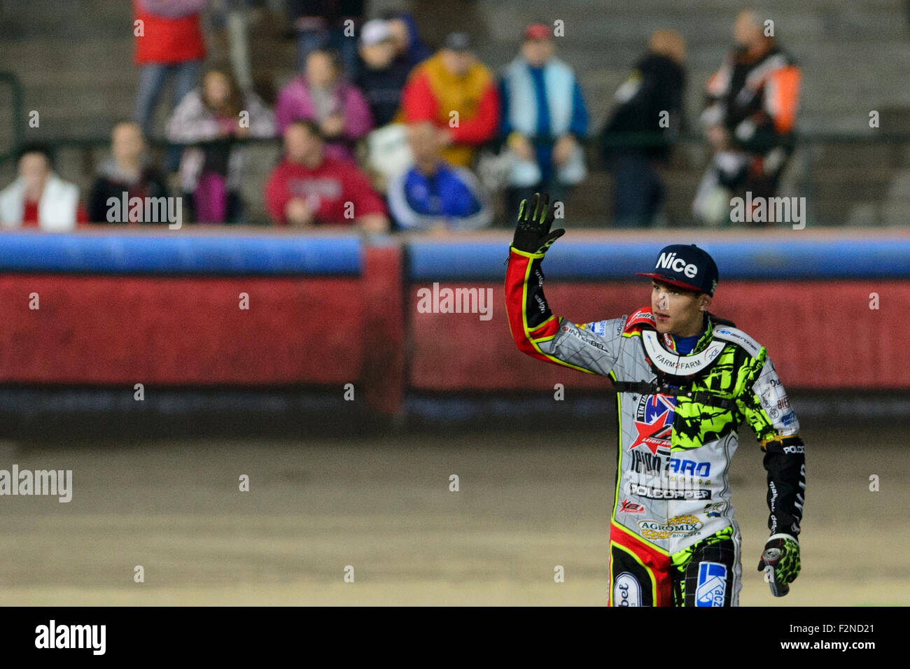 Winner Przemyslaw Pawlicki from Poland greets fans after the Lubos Tomicek Memorial Trophy in Prague, Czech Republic, September 21, 2015. (CTK Photo/Michal Kamaryt) Stock Photo