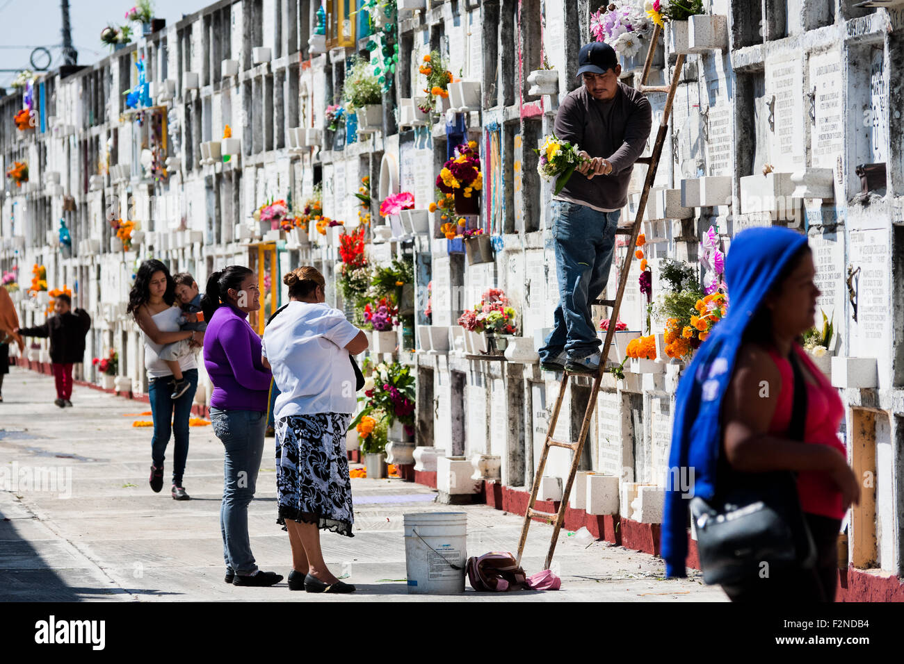 Mexican families bring flowers to the cemetery to honor the deceased