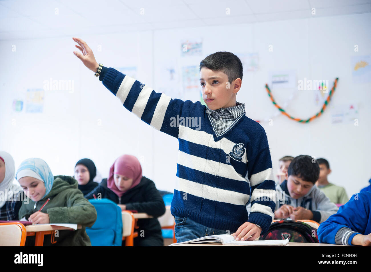 TURKEY, KILIS: A Unicef school caters for more than 1000 Syrian refugee children. They are taught in two shifts. Stock Photo