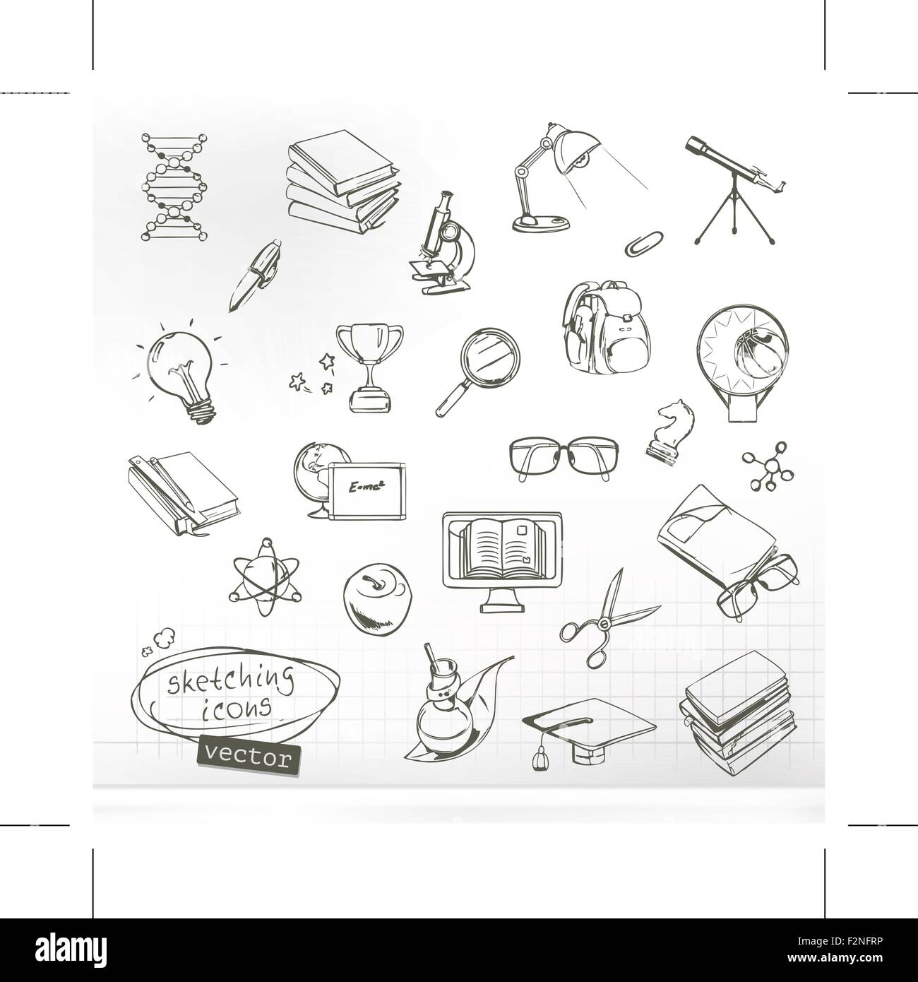 Studying and education, sketches of icons vector set Stock Vector Image ...
