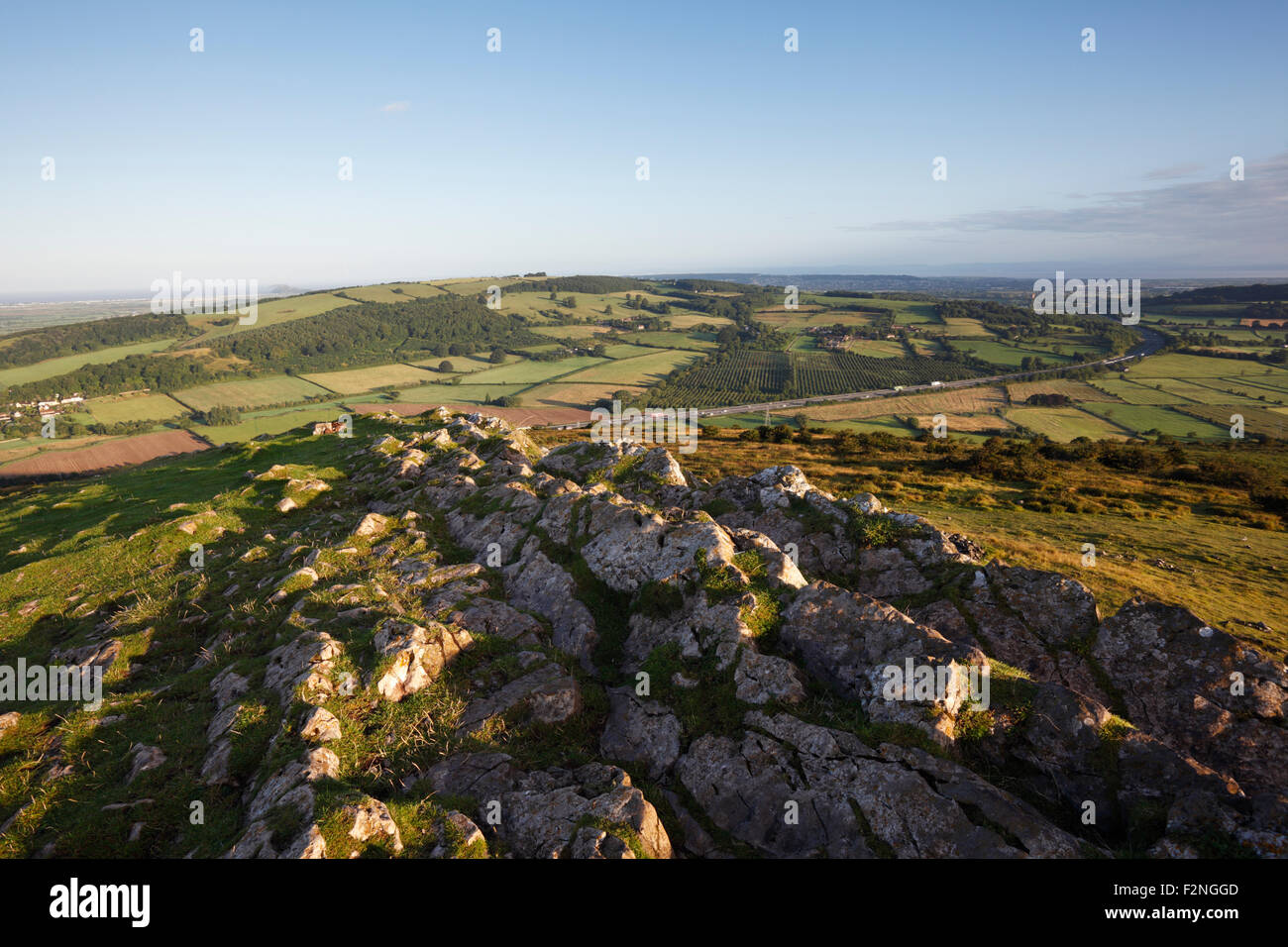 View from the summit of Crook Peak. The Mendip Hills. Somerset. UK. Stock Photo