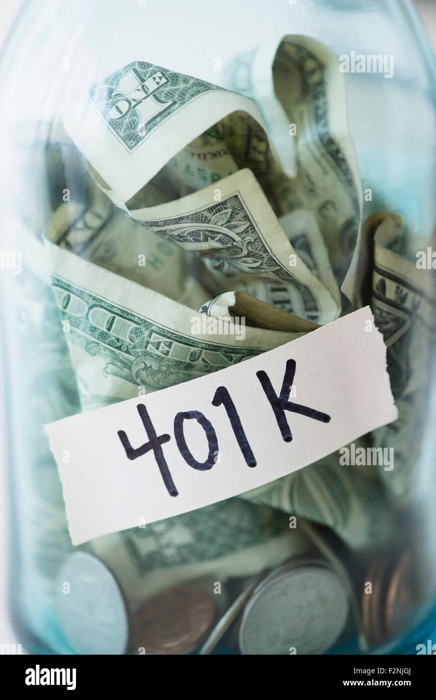 Close up of 401K savings jar Stock Photo
