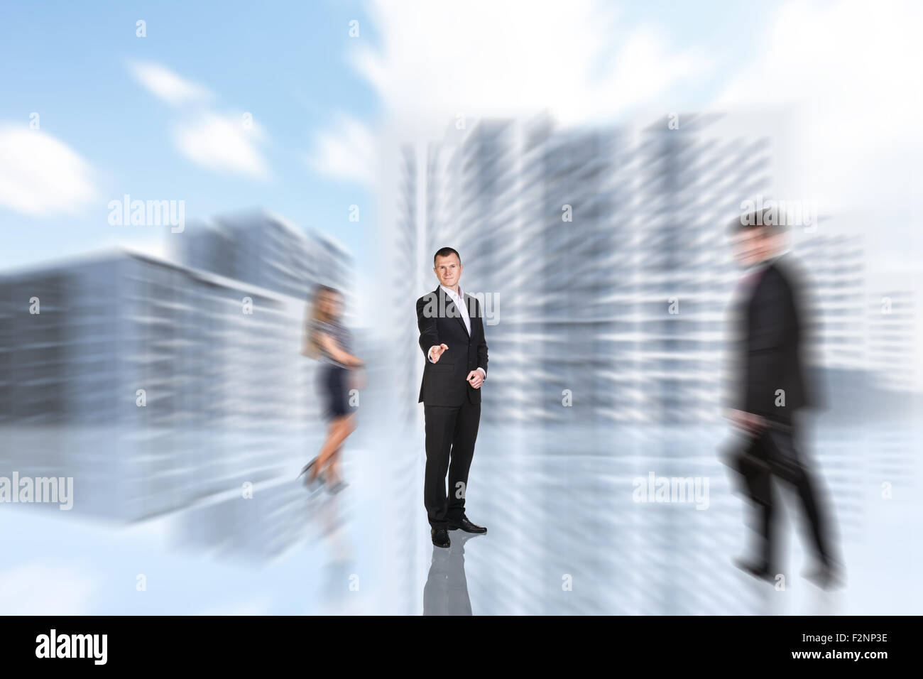 People is walking in defocused big city Stock Photo