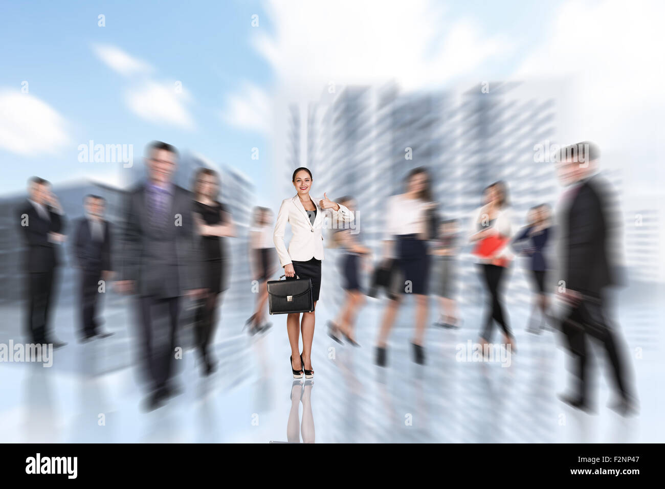 People is walking in defocused big city Stock Photo