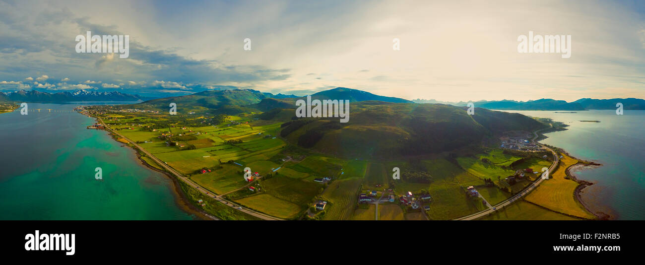 Aerial panorama of picturesque Vesteralen islands in Norway Stock Photo ...