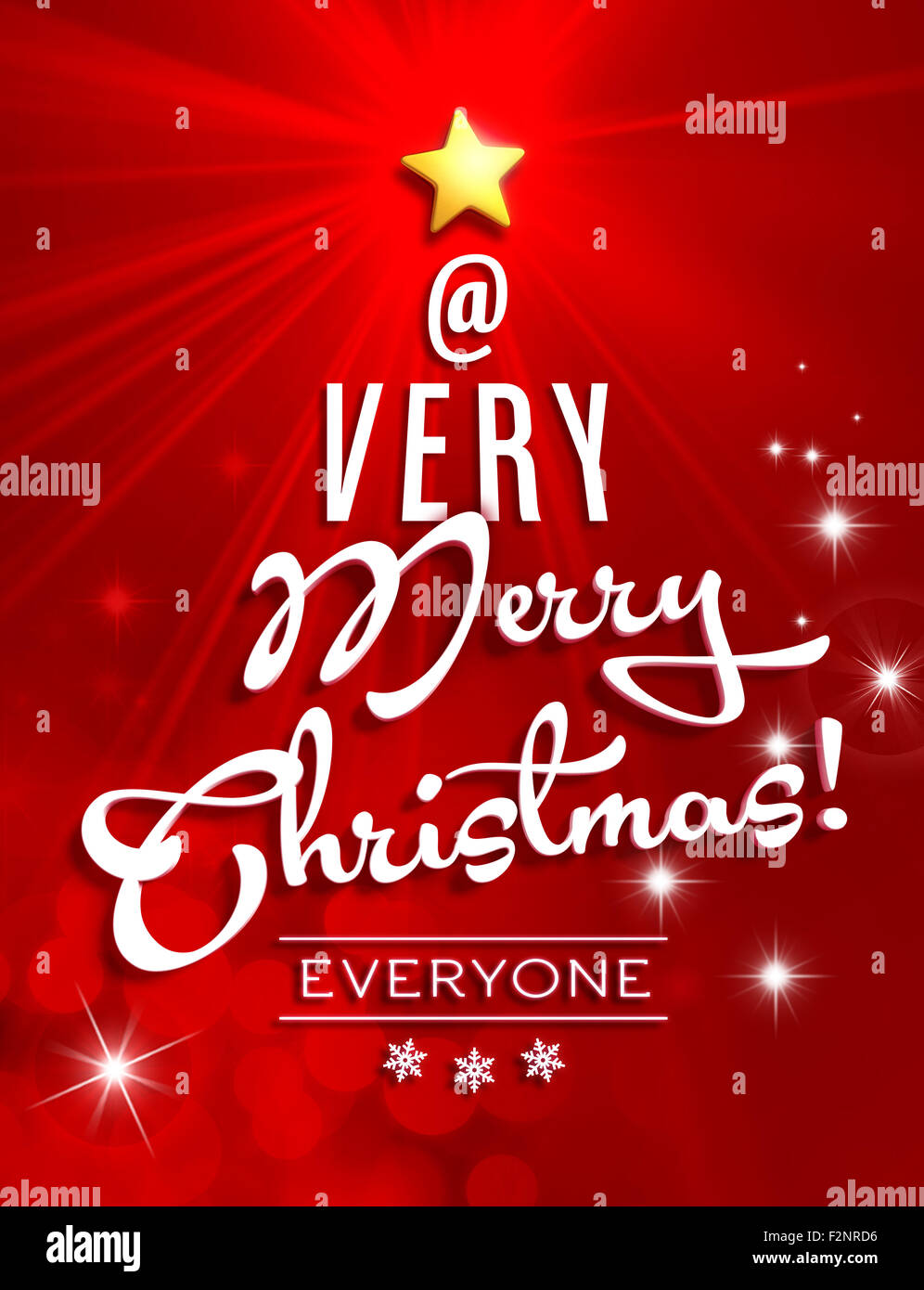 Merry Christmas white letters upon red background with starlight Stock Photo