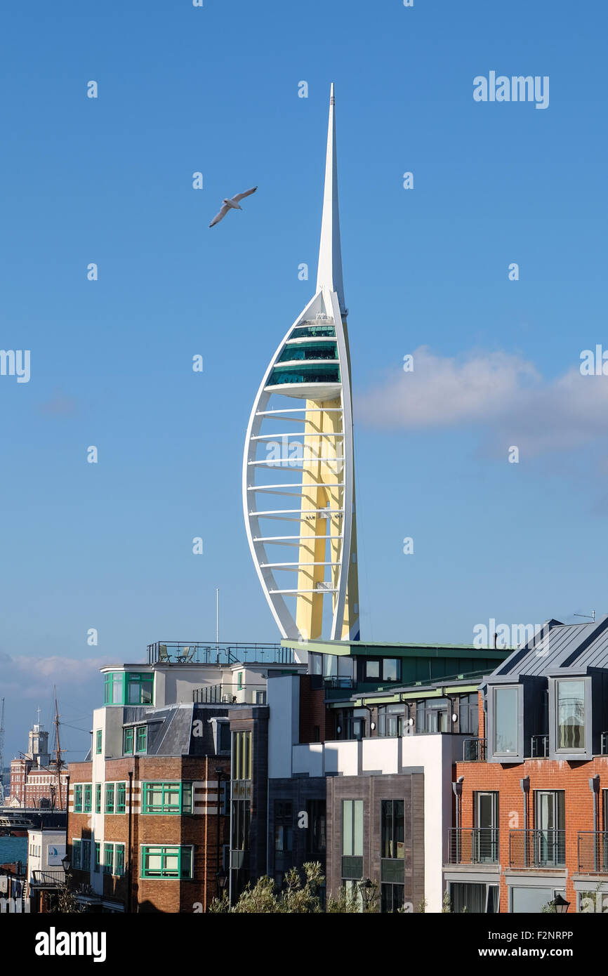 A view of the Emirates Spinnaker Tower behind sea view apartments in Old Portsmouth Stock Photo