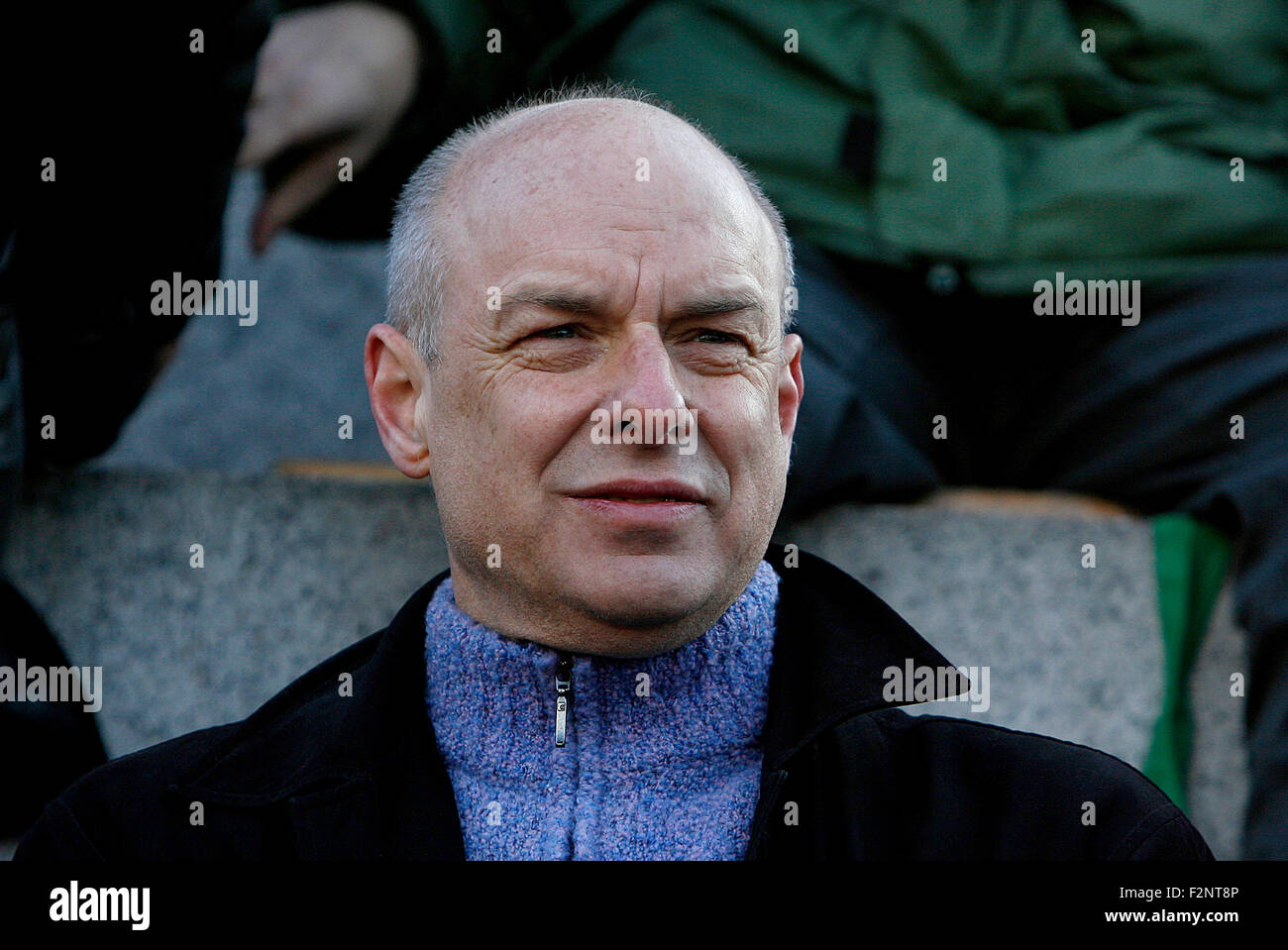 Brian Eno joins Palestinian demonstrators in London's Trafalgar Square along with estimated 15,000 protesters who marched against Israel's bombing of Gaza Stock Photo