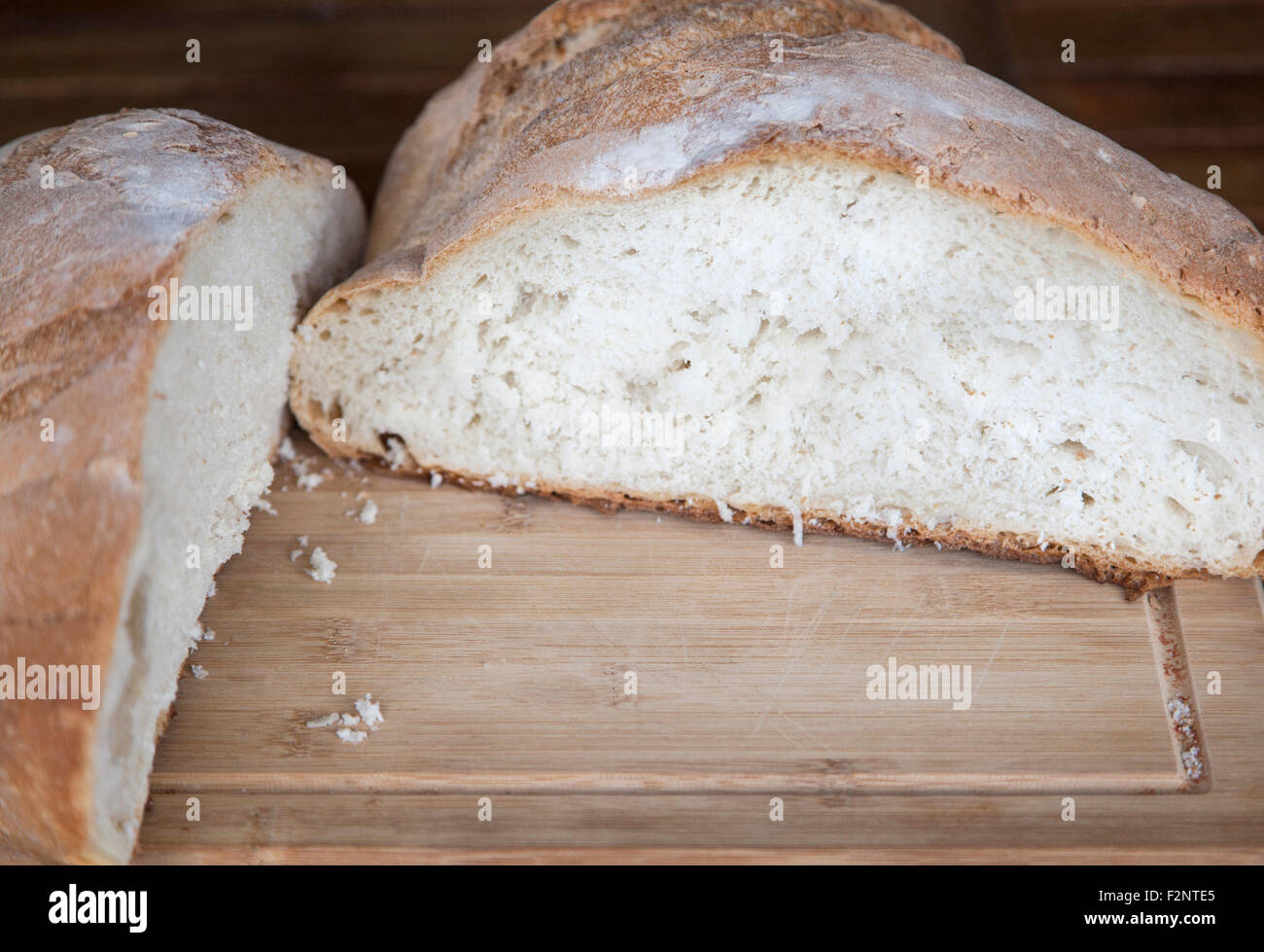 Close up view of an open large loaf of bread Stock Photo