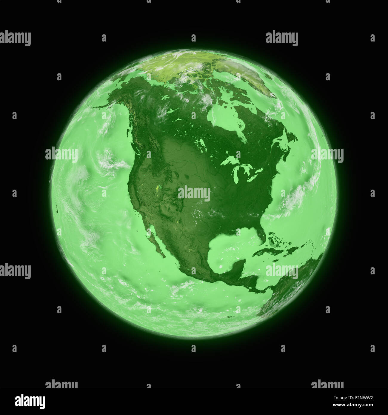 North America on green planet Earth isolated on black background ...