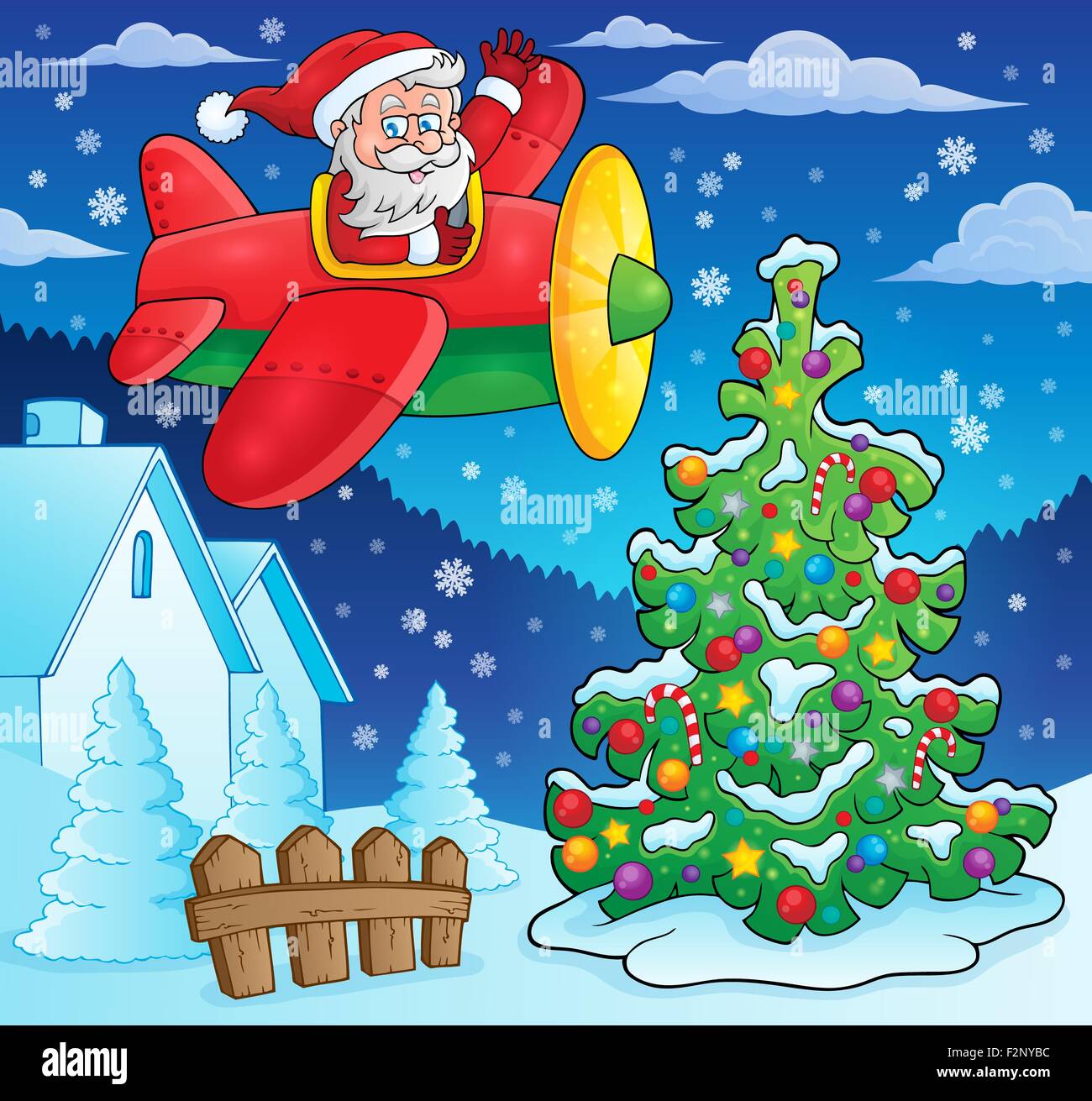 Christmas theme Santa Claus in plane picture illustration Stock Image