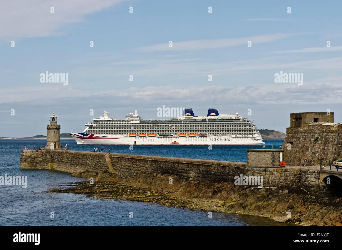 P&O Cruises Brittania cruise ship at anchor off St Peter Port Guernsey