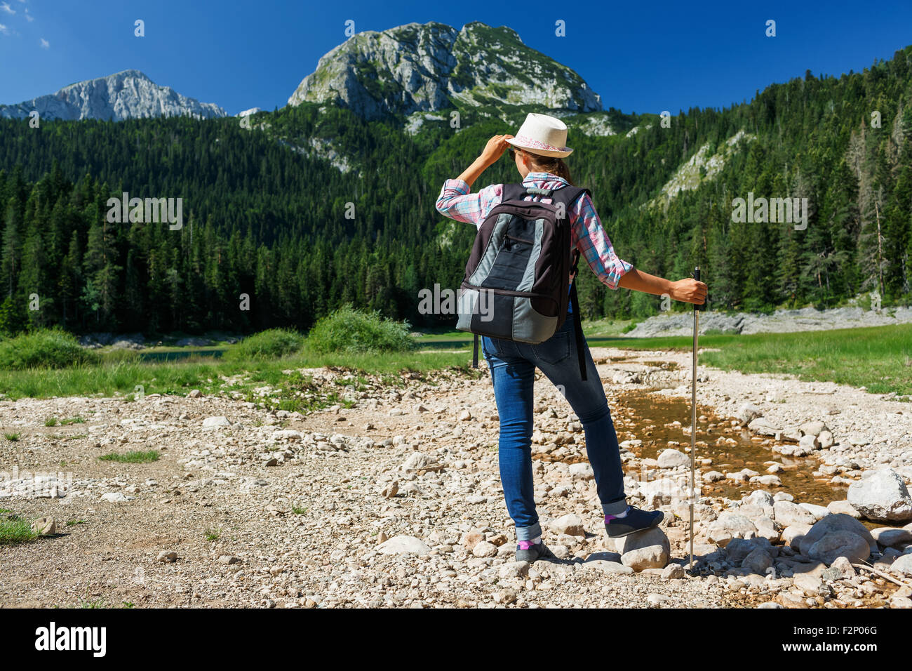 Happy woman walking stick hi-res stock photography and images - Alamy