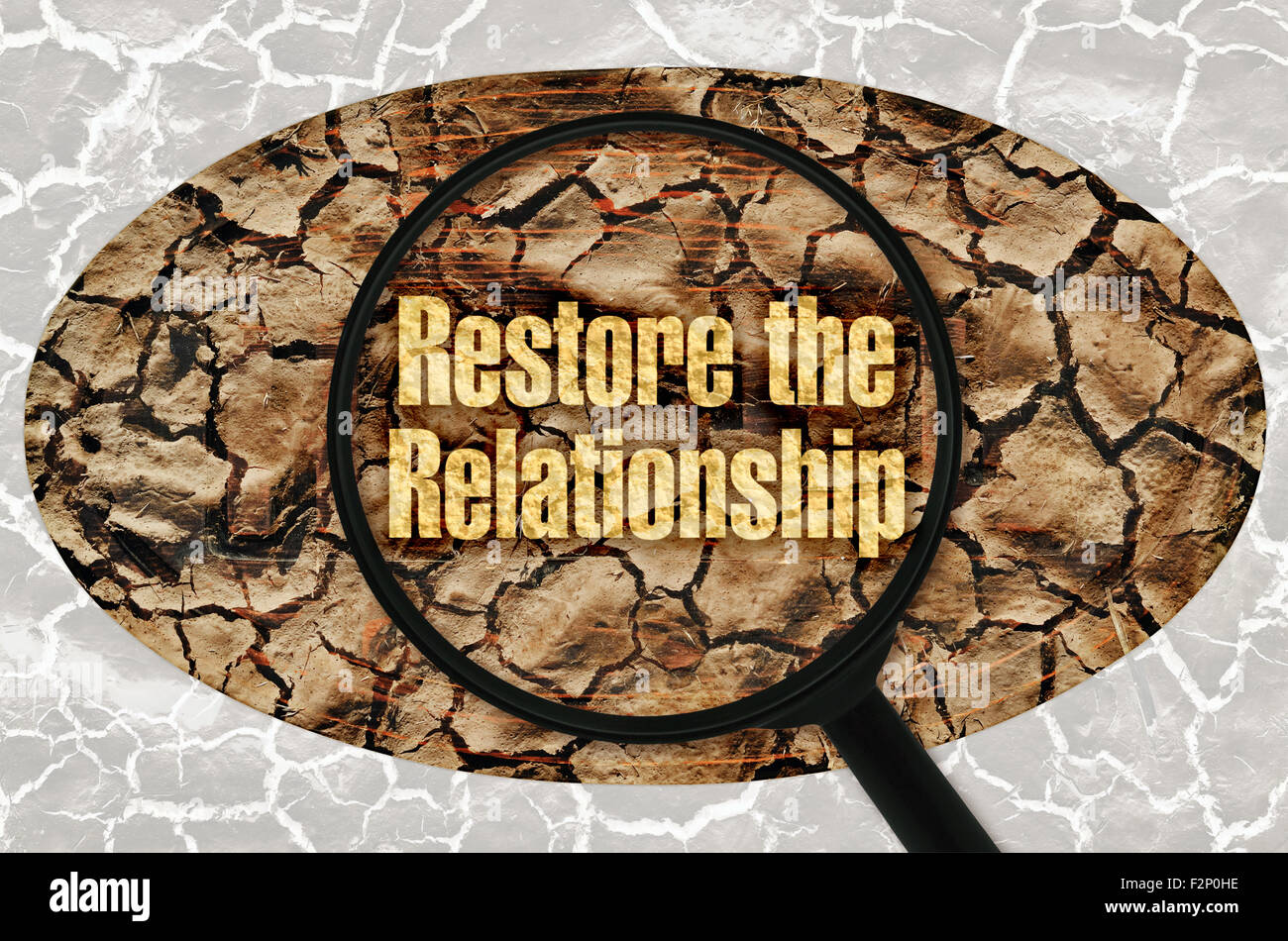 Text Restore the Relationship under a magnifier on abstract background Stock Photo