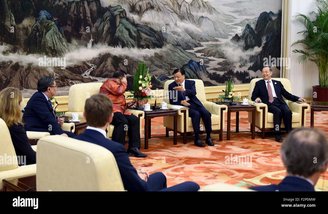 Beijing, China. 22nd Sep, 2015. Liu Yunshan (2nd R rear), a member of
