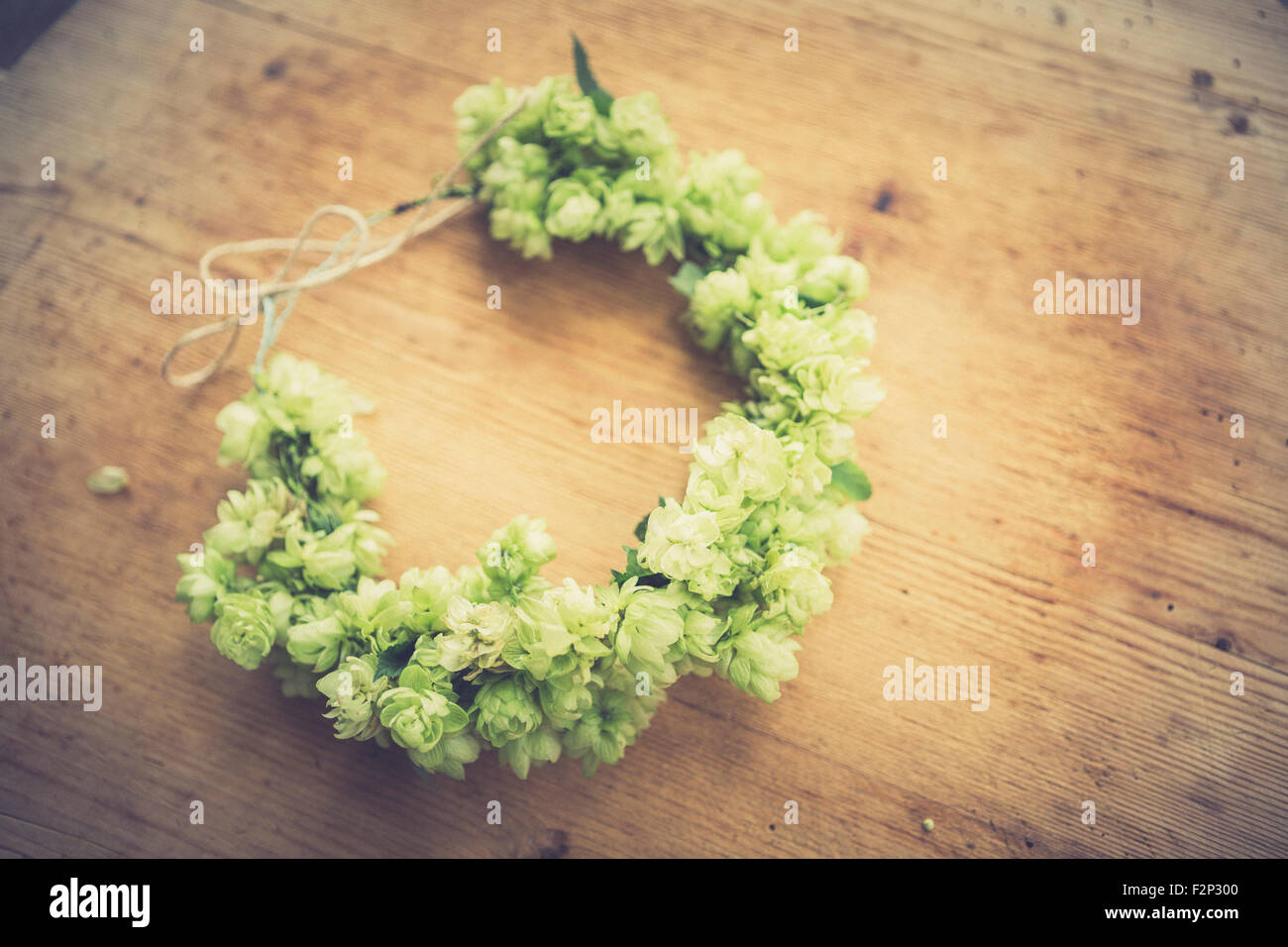 Self-made hop wreath Stock Photo