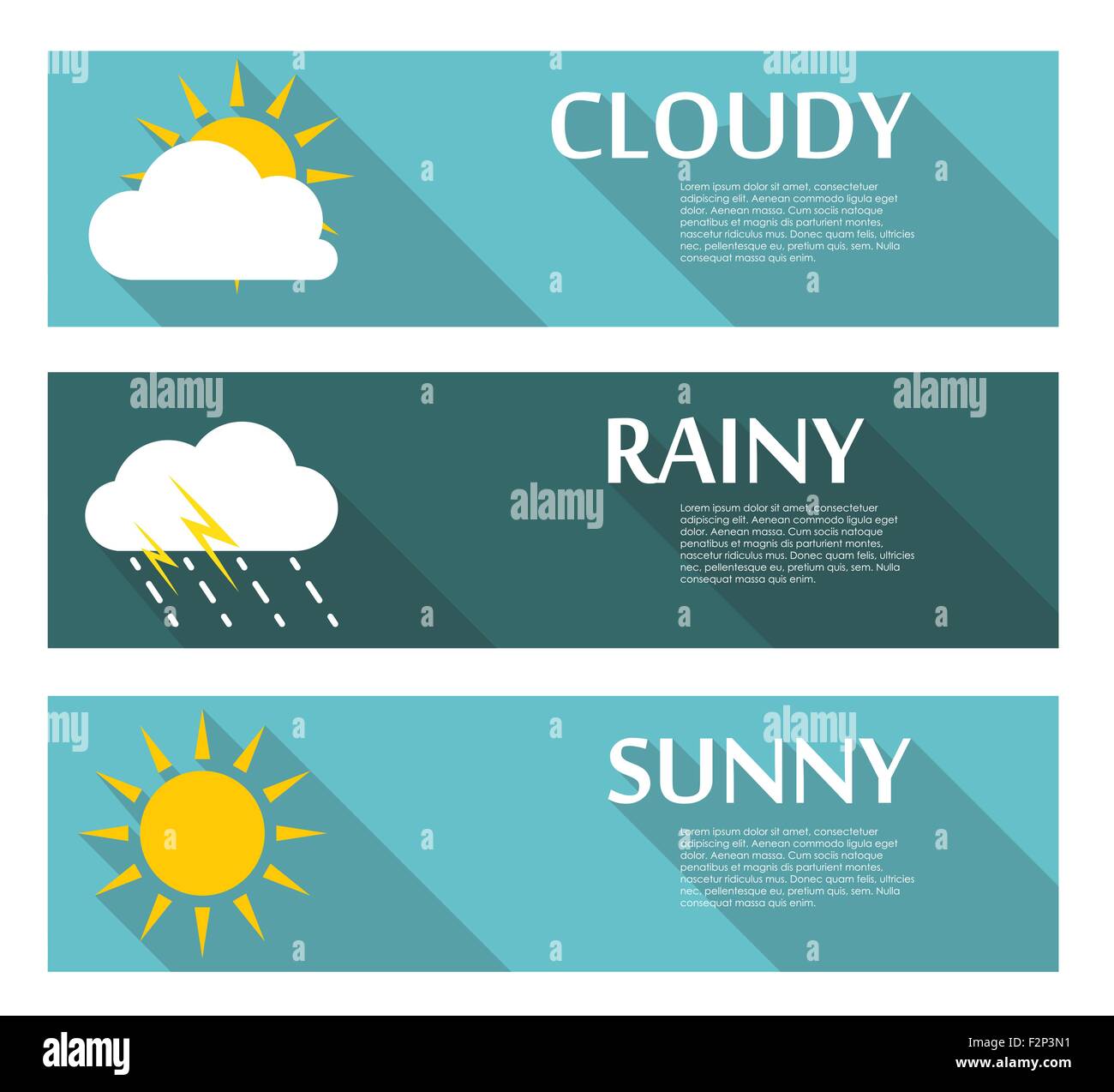 Weather Banners with Sun and Moon in Flat Style with Long Shadow Stock Vector