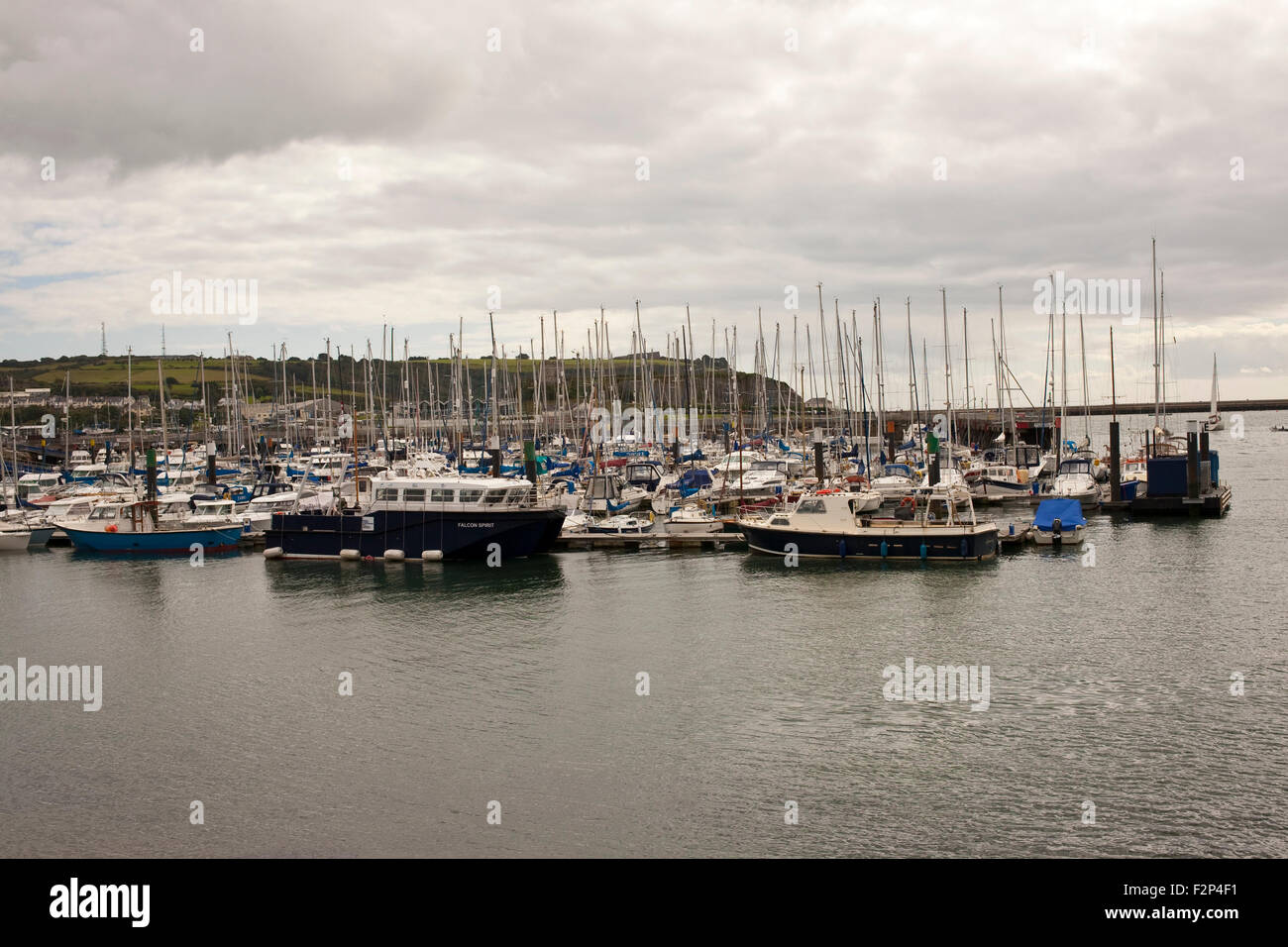 boats and yachts moored at the Sutton harbour Plymouth uk Stock Photo