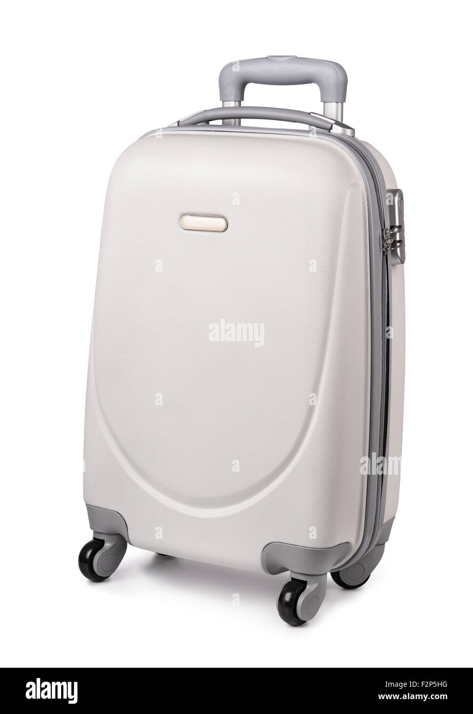 White plastic suitcase isolated on white Stock Photo