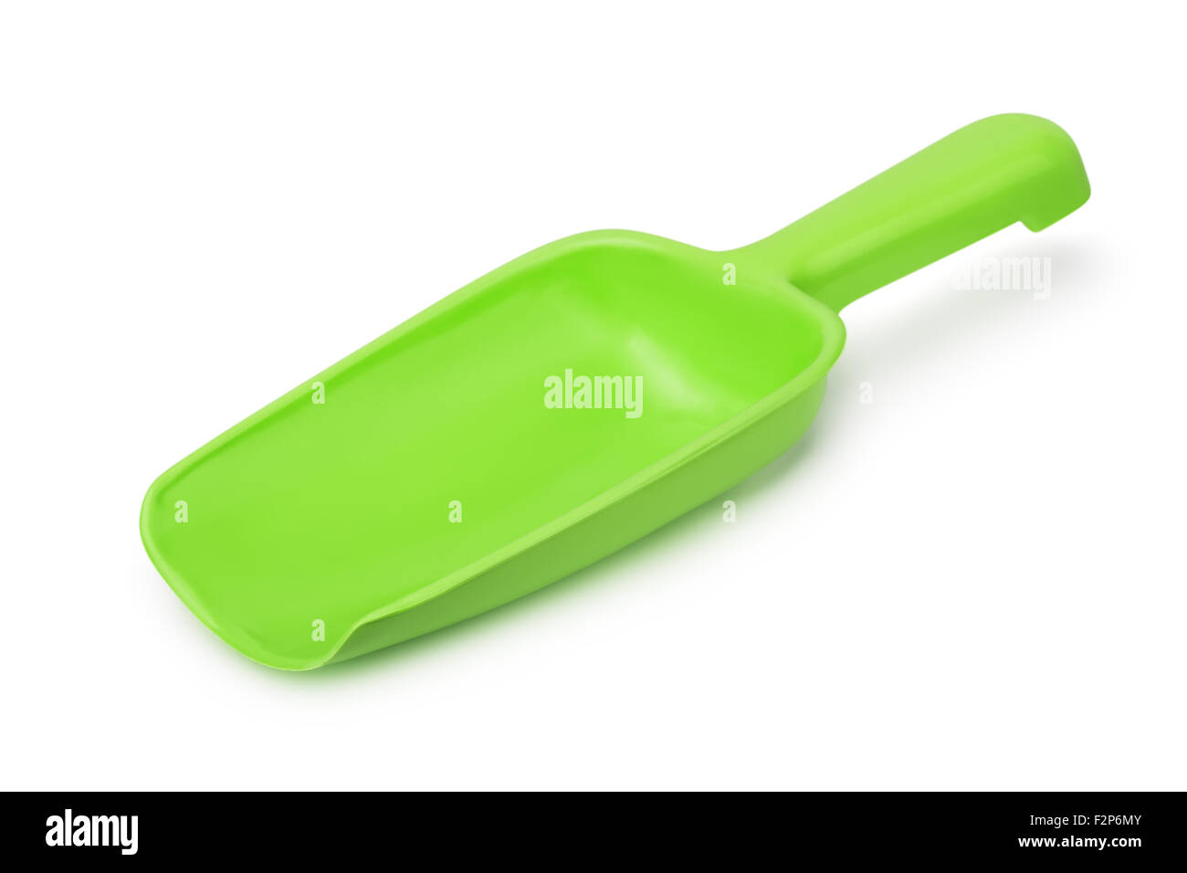 Empty green plastic scoop isolated on white Stock Photo