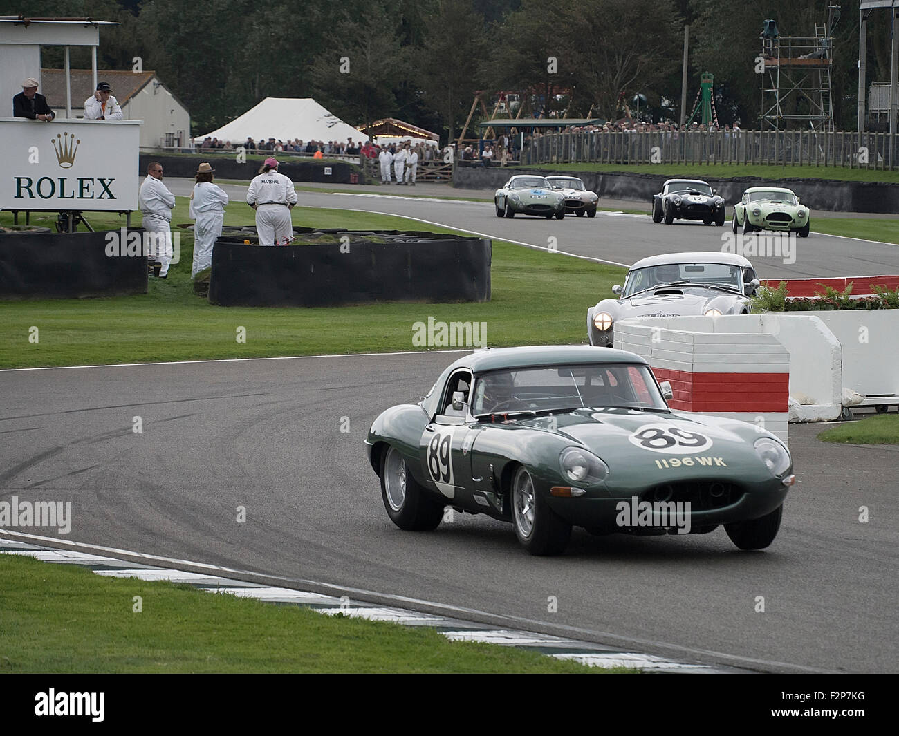 Goodwood Revival 2015 Royal Automobile Club TT Celebration race. Jaguar Lightweight E type exiting the chicane. Winner. Stock Photo