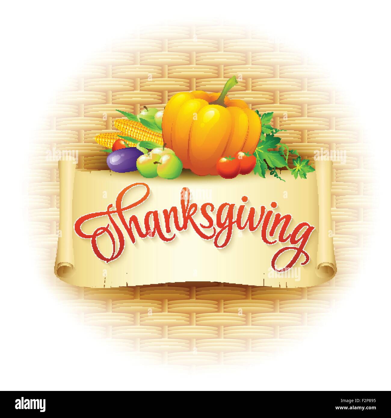 Thanksgiving Card wicker basket background. Vector illustration Stock ...