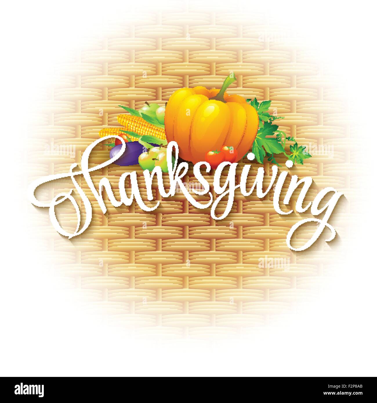 Thanksgiving Card wicker basket background. Vector illustration Stock ...