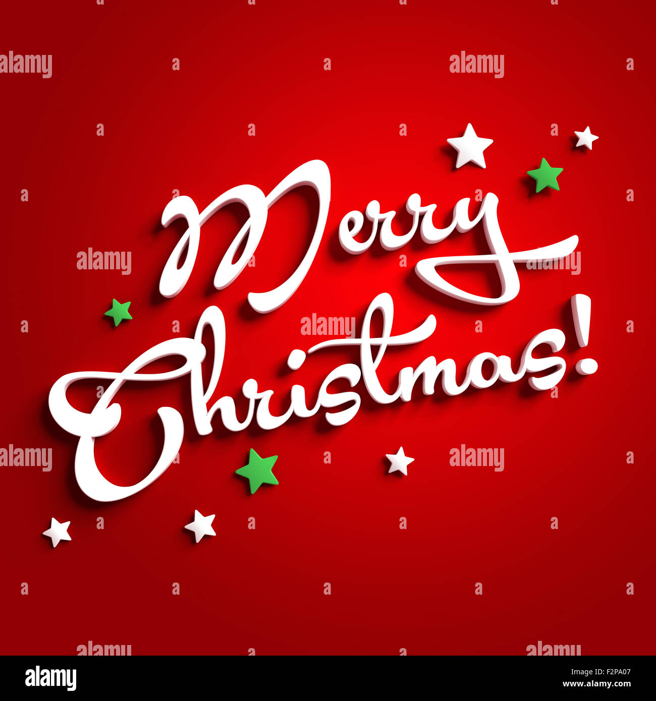 Merry Christmas white letters upon red background with star shapes Stock Photo