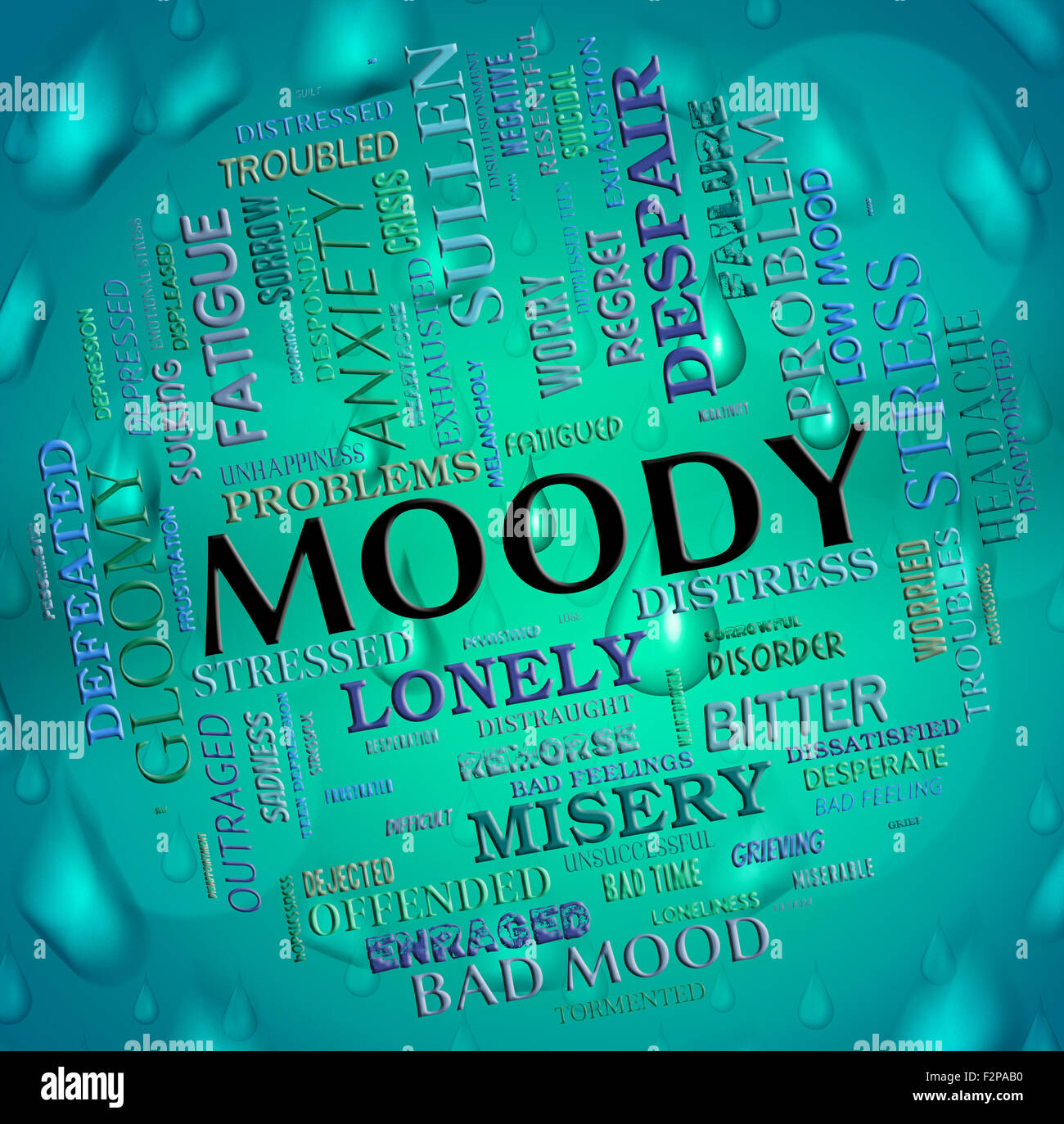 Moody Word Showing Gloomy Mopey And Dour Stock Photo - Alamy