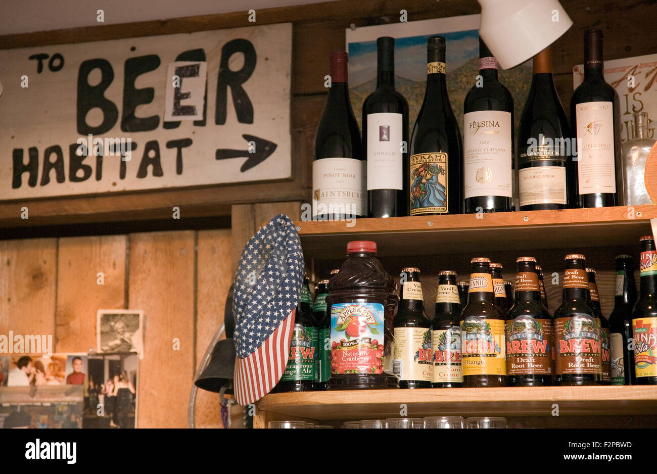 Alcohol selection wall at american flatbread restaurant hires stock
