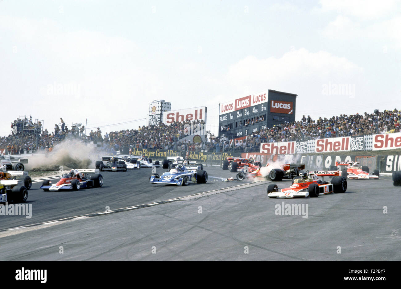 Crashes at the start of the British GP at Brands Hatch 1970 Stock Photo