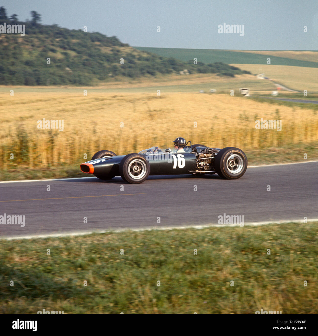 Graham Hill in his BRM racing car 1960s Stock Photo