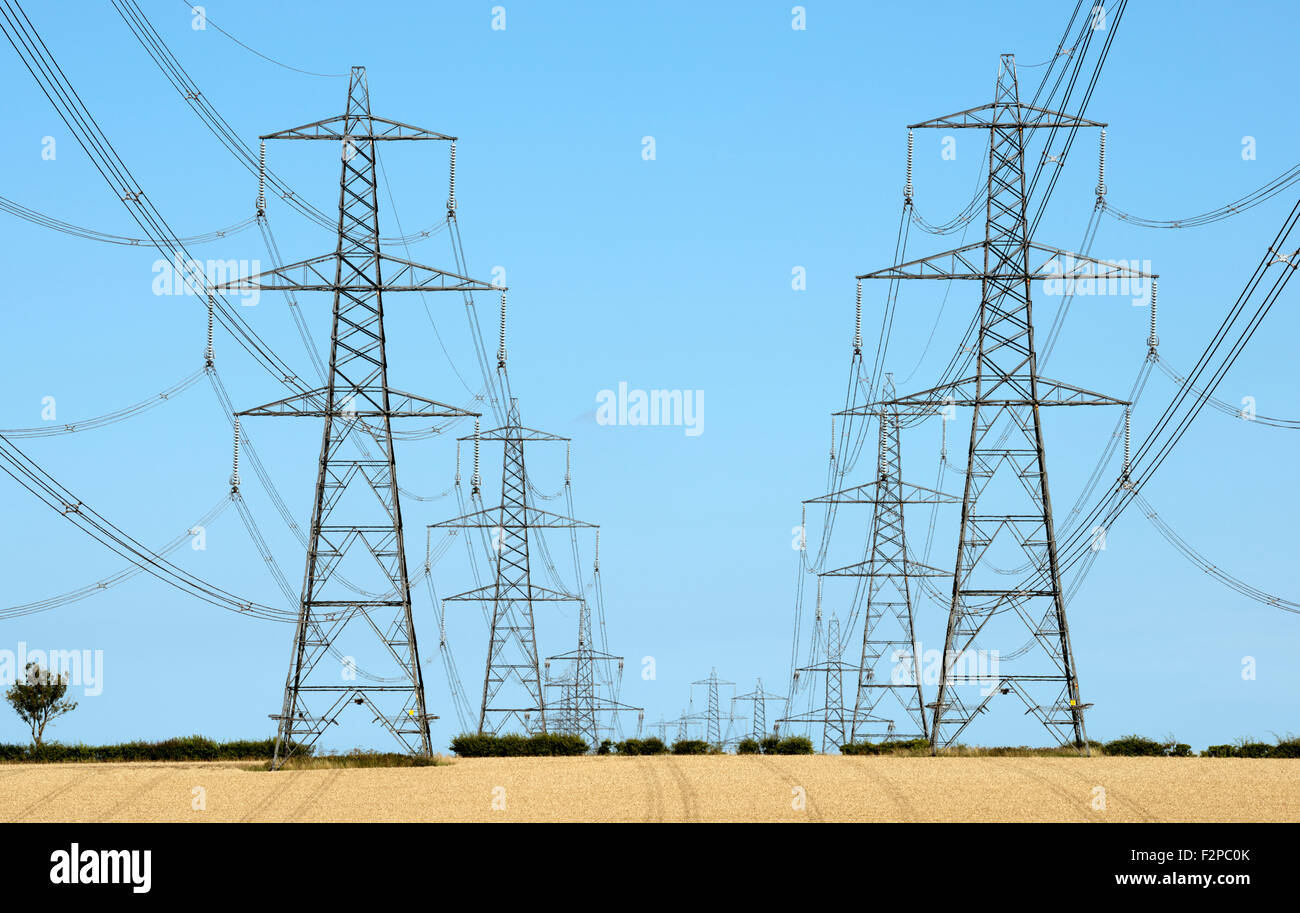 Highvoltage electricity lines Stock Photo Alamy
