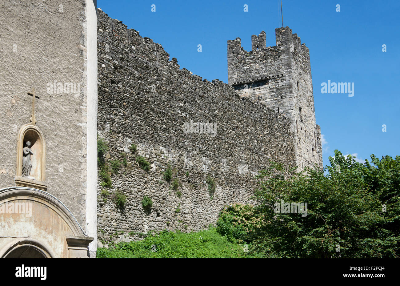Ancient walls and Keep Castello di Correno Plinio Lake Como Lombardy Italy Stock Photo