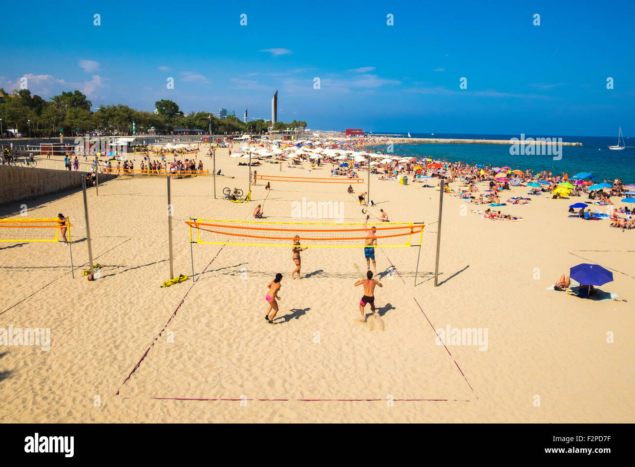 Nova Icaria Beach in Barcelona coast, Catalonia, Spain Stock Photo