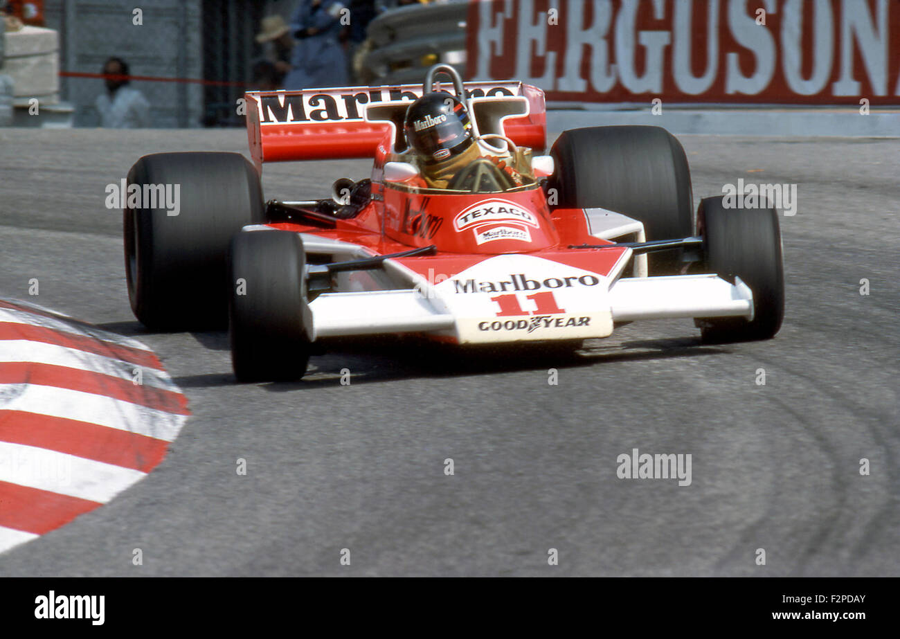 James Hunt in a McLaren M23 at the Monaco GP in Monte Carlo 1976 Stock Photo