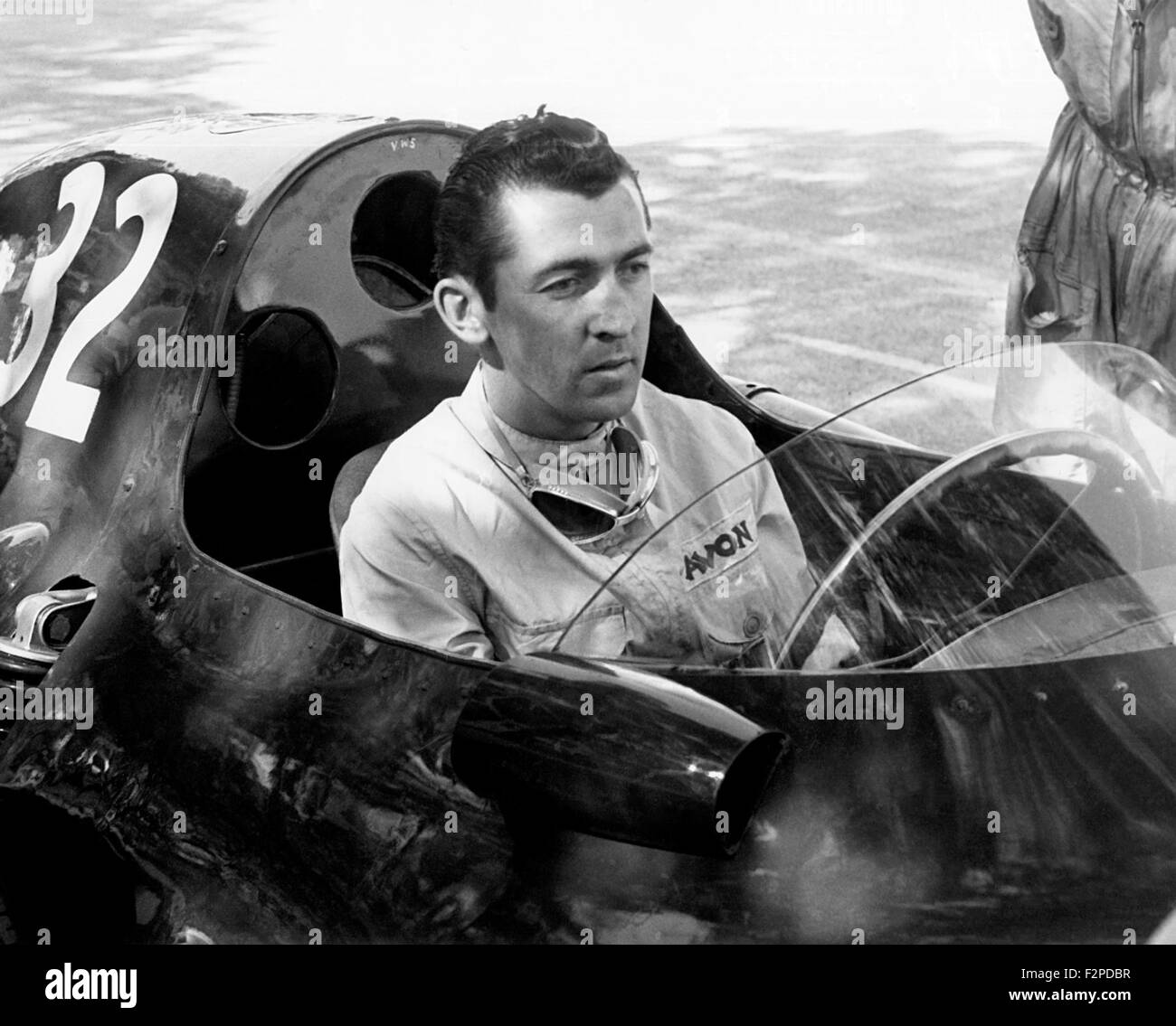 Stuart Lewis-Evans sitting in his Vanwall at the Monaco GP in Monte Carlo 1957 Stock Photo
